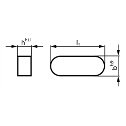 Passfeder DIN 6885-1 Form A 3 x 3 x 10 mm Material 1.4571, Technische Zeichnung