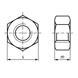 Sechskantmutter DIN 934 A2 M5 rechts, Technische Zeichnung