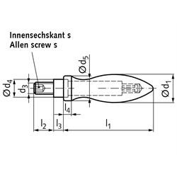 Drehbarer Ballengriff aus Stahl DIN 98 St Durchmesser 25mm Ausführung E mit Gewindezapfen M10 , Technische Zeichnung