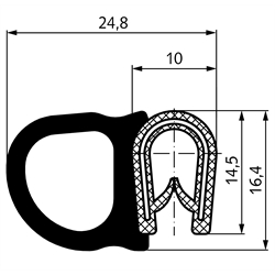 Kantenschutzdichtprofil mit seitlicher Hohlkammerdichtung, Technische Zeichnung