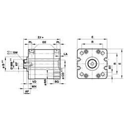 Doppeltwirkender Kompakt-Zylinder mit Magnetkolben Zylinderdurchmesser 25mm Hub 25mm , Technische Zeichnung