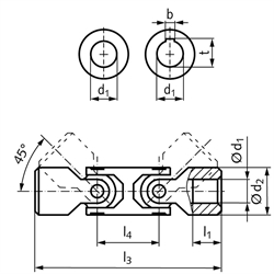 Präzisions-Wellengelenk WD DIN808 doppelt Bohrung 18H7 Material Stahl
Gesamtlänge 112mm Außendurchmesser 32mm, Technische Zeichnung