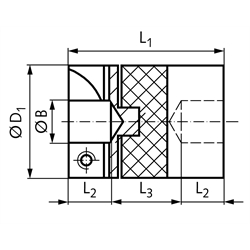 Drehstarre Kupplung HF Sacklochbohrung 6mm max. Drehmoment 1,7 Nm Außendurchmesser 19,1mm , Technische Zeichnung