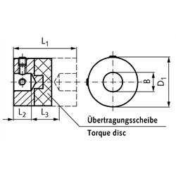 Drehstarre Kupplung HZ mit Sacklochbohrung 3mm max. Drehmoment 0,5 Nm Außendurchmesser 12,7mm , Technische Zeichnung