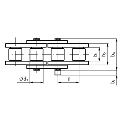 Einfach-Rollenkette 06 B-1 Teilung 3/8x7/32" , Technische Zeichnung