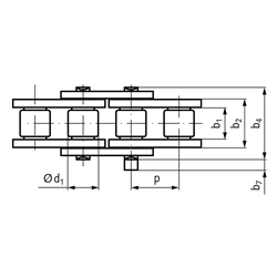 Einfach-Rollenkette 20 B-1 Teilung 1 1/4x3/4" , Technische Zeichnung