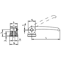 Exzenterspanner 927 Form B Innengewinde M6 , Technische Zeichnung