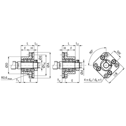 Flanschlagereinheit FK 15 Bohrung 15mm Gehäuse aus Stahl vernickelt, Technische Zeichnung