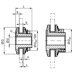 Rutschnabe FS Drehmoment einstellbar 230-1360 Nm vorgebohrt 24H8 Außendurchmesser 178mm max. Bohrung: 60mm Buchsenlänge 20,6mm, Technische Zeichnung