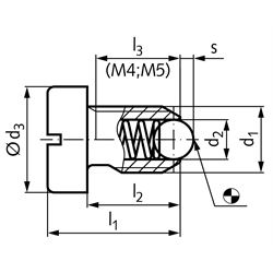 Federndes Druckstück M5 Ausführung AN mit Kugel und Kopf Edelstahl 1.4305, Technische Zeichnung