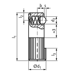 Federndes Seitendruckstück 2214 12 x 35 Form E einseitig verstärkt Stahl brüniert, Technische Zeichnung