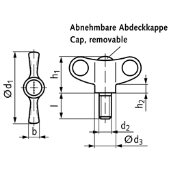 Flügelschraube aus Thermoplast d1=48mm Außengewinde M6 x 20mm , Technische Zeichnung