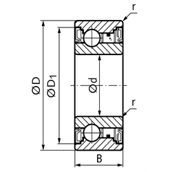 Kugellager-Freilauf BB40-2GD Innen-Ø 40mm Außen-Ø 80mm Breite 27mm mit Lippendichtungen, Technische Zeichnung