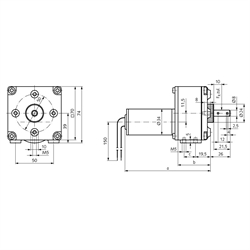 Stirnradgetriebe GE/I i=1620:1 passend zu Motoren 43040100 43040300 43040500 , Technische Zeichnung