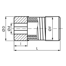 Gelenkkupplung EL Größe 8 Nenndrehmoment 5Nm doppellang vorgebohrt Länge 50mm Aussendurchmesser 21mm, Technische Zeichnung