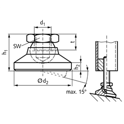 Gelenkteller 2259 Ausführung N Gewinde M10 Edelstahl 1.4301, Technische Zeichnung