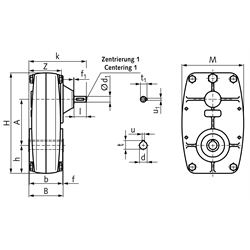 Stirnrad-Flachgetriebe BOC1 Ausführung A, Größe 1, bis 250 Nm, Technische Zeichnung