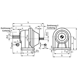 Stirnradgetriebe BT1 Größe 1 i=4,43:1 Bauform B3 (Betriebsanleitung im Internet unter www.maedler.de im Bereich Downloads), Technische Zeichnung