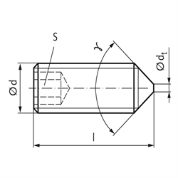Gewindestift ISO 4027 (ex DIN 914) mit Innensechskant und Spitze Edelstahl A2 M8 x 8mm, Technische Zeichnung
