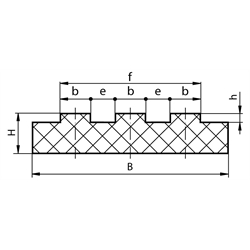 Kunststoff-Gleitschiene 60 x 15 x 1000mm lang für Dreifachrollenkette 12 B-3 , Technische Zeichnung