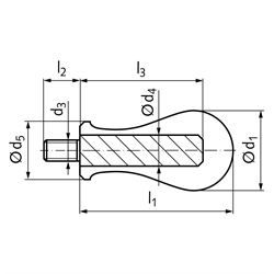 Handgriff GT-A Ausführung S Silikon Oberfläche matt Gewinde M5x8mm aus rostfreiem Stahl 1.4301, Technische Zeichnung