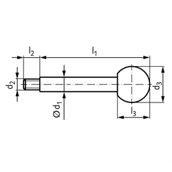 Griffstangen 209 mit Kugelknopf DIN 319, rostfrei, Technische Zeichnung