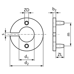 Gummi-Auflage für Klemmringe Ausführung B1 mit Bohrung 14mm, Technische Zeichnung