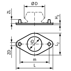 Gummiunterlage für Maschinenfuß oval L=190mm, Technische Zeichnung