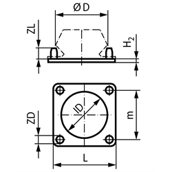 Gummiunterlage für Maschinenfuß quadratisch L=168mm, Technische Zeichnung