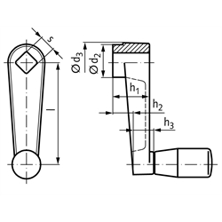 Handkurbel 471 Aluminium-Kokillenguß mit drehbarem Zylindergriff 125mm , Technische Zeichnung