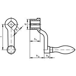 Handkurbel DIN 468 Tg mit festem Ballengriff Länge 100mm Reihe 1 , Technische Zeichnung