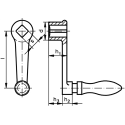 Handkurbel DIN 469 Tg mit festem Ballengriff Länge 125mm Reihe 1 , Technische Zeichnung