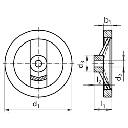 Speichen-Handrad 320 Ausführung N/A ohne Griff Durchmesser 250mm mit Bohrung 22H7 und Nut, Technische Zeichnung