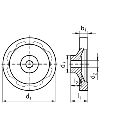 Scheiben-Handrad 326 Ausführung B/A ohne Griff Durchmesser 140mm , Technische Zeichnung