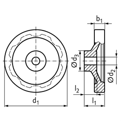 Scheiben-Handrad 323 Ausführung B/A ohne Griff Durchmesser 250mm , Technische Zeichnung