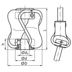 Elastische Kupplung PU beidseitig Bohrung 6mm Naben aus 1.4305 , Technische Zeichnung