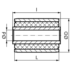 Buchse PHO-P Innendurchmesser 10mm Außendurchmesser 22mm Länge innere Buchse 33mm Länge äußere Buchse 30mm eingepresste Variante, Technische Zeichnung