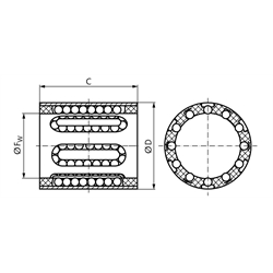 Linearkugellager KB-1-ST ISO-Reihe 1 mit Stahlmantel ohne Dichtungen für Wellen-Ø 50mm, Technische Zeichnung