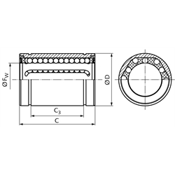 Linearkugellager KB-3-ST ISO-Reihe 3 beidseitig abgedichtet für Wellen-Ø 30mm, Technische Zeichnung