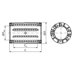 Linearkugellager KB-3-A ISO-Reihe 3 Premium rostfrei mit Fluchtungsfehlerausgleich mit Dichtung für Wellen-Ø 16mm, Technische Zeichnung