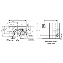 Linearkugellager-Einheiten KG-3-STO ISO-Reihe 3, mit offenem Stahl-Linearkugellager, Technische Zeichnung