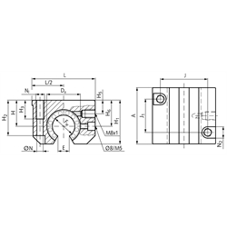 Linearlagereinheit KG-3-O ISO-Reihe 3 Easy-Line Linear-Kugellager mit Winkelausgleich mit beids. Dichtung für Wellen-Ø 25mm offene Ausführung, Technische Zeichnung