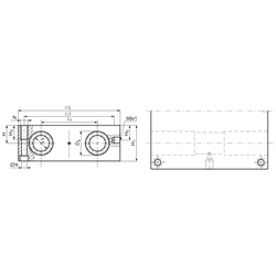 Quadro-Linearlagereinheit KGQ-3 ISO-Reihe 3 Easy-Line mit Linear-Kugellagern mit Winkelausgleich mit beids. Dichtung für Wellen-Ø 16mm, Technische Zeichnung