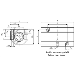 Tandem-Linearkugellager-Einheiten KGT-3-ST ISO-Reihe 3, mit geschlossenen Stahl-Linearkugellagern, Technische Zeichnung