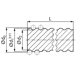 Kugelgewindespindel gerollt 20x20mm Länge 645mm, Technische Zeichnung