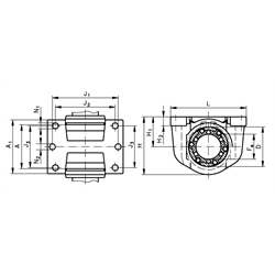 Präzisions-Gehäuse KG ISO-Reihe 3 Gehäuse-Bohrung 26mm geschlossen für Linearlager für Wellen-Ø 16mm, Technische Zeichnung