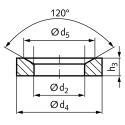 Kegelpfanne DIN 6319 Form D Innen-Ø 56mm Außen-Ø 92mm für Bolzen- Ø 48mm Edelstahl 1.4301, Technische Zeichnung