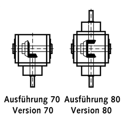 Miniatur-Kegelradgetriebe MKU Bauart H Größe 045 Ausführung 70 Übersetzung 4:1, Technische Zeichnung