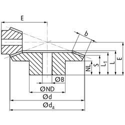 Kegelrad aus Stahl Modul 3 15 Zähne Übersetzung 4:1 gefräst , Technische Zeichnung