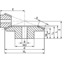 Kegelrad aus Stahl Modul 2 56 Zähne Übersetzung 3,5:1 gefräst , Technische Zeichnung